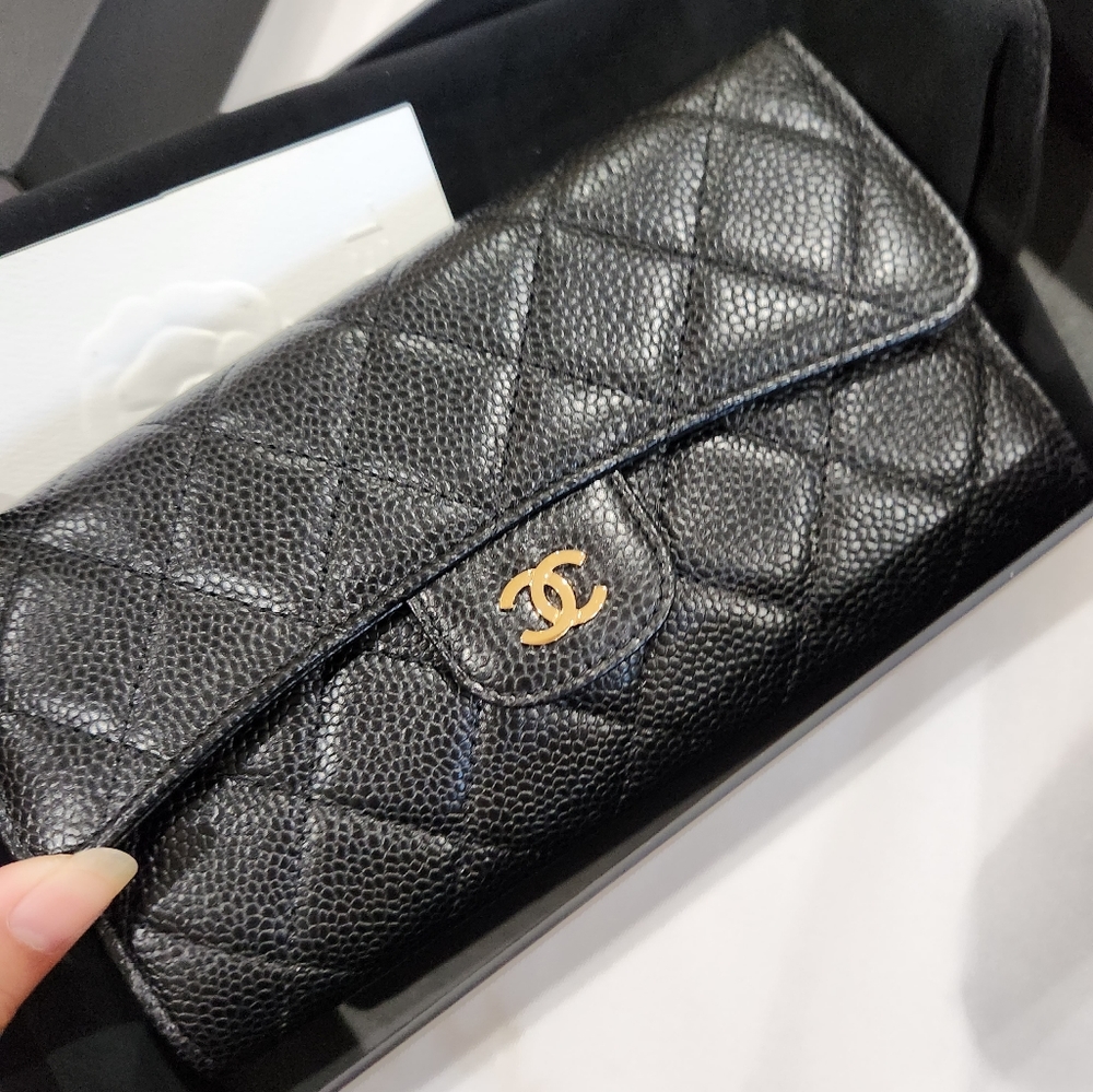 Chanel Black Caviar Long Wallet